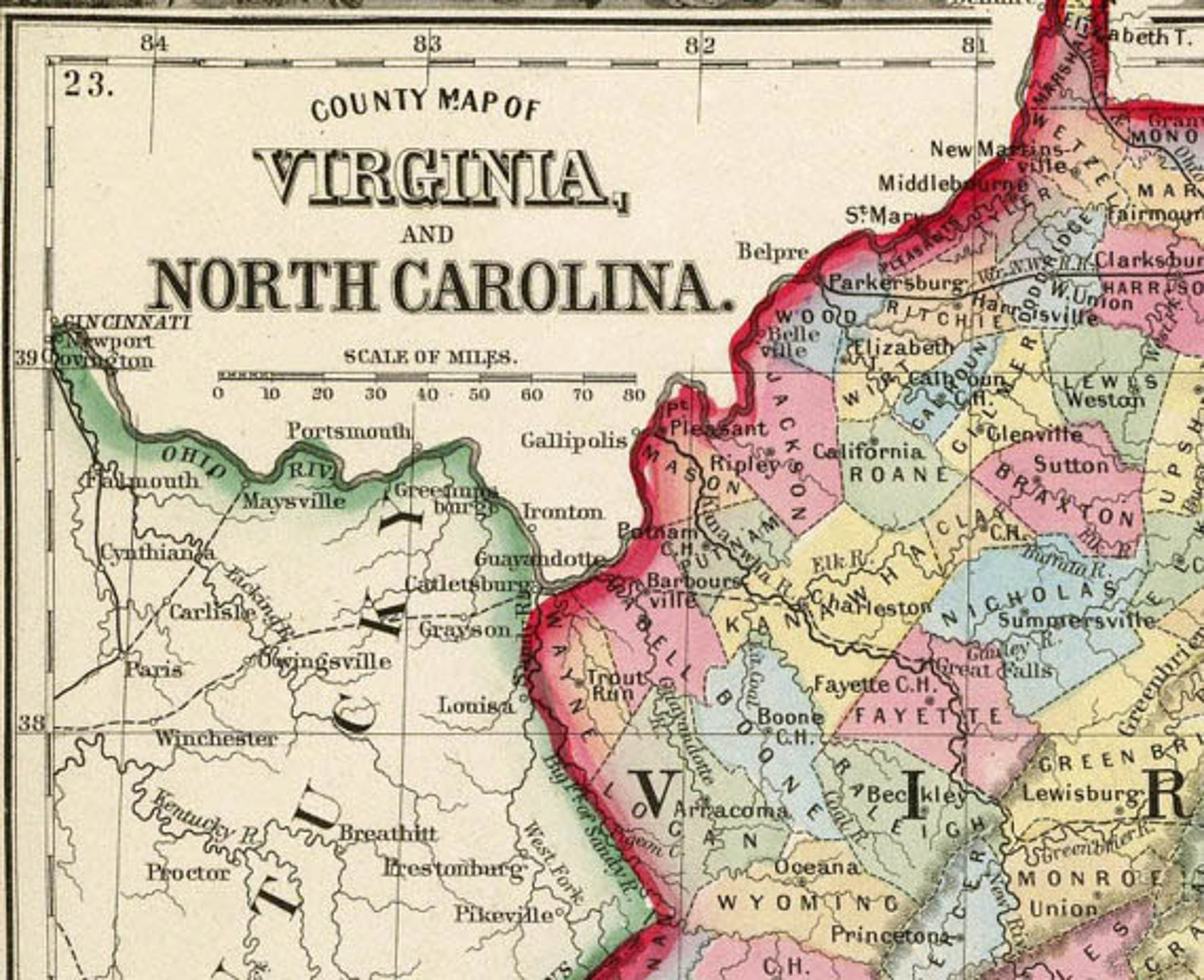 North Carolina Map Virginia Map Old Map Print On Paper Or Etsy