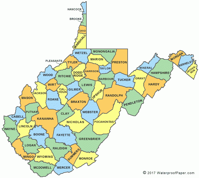 West Virginia County Map Printable