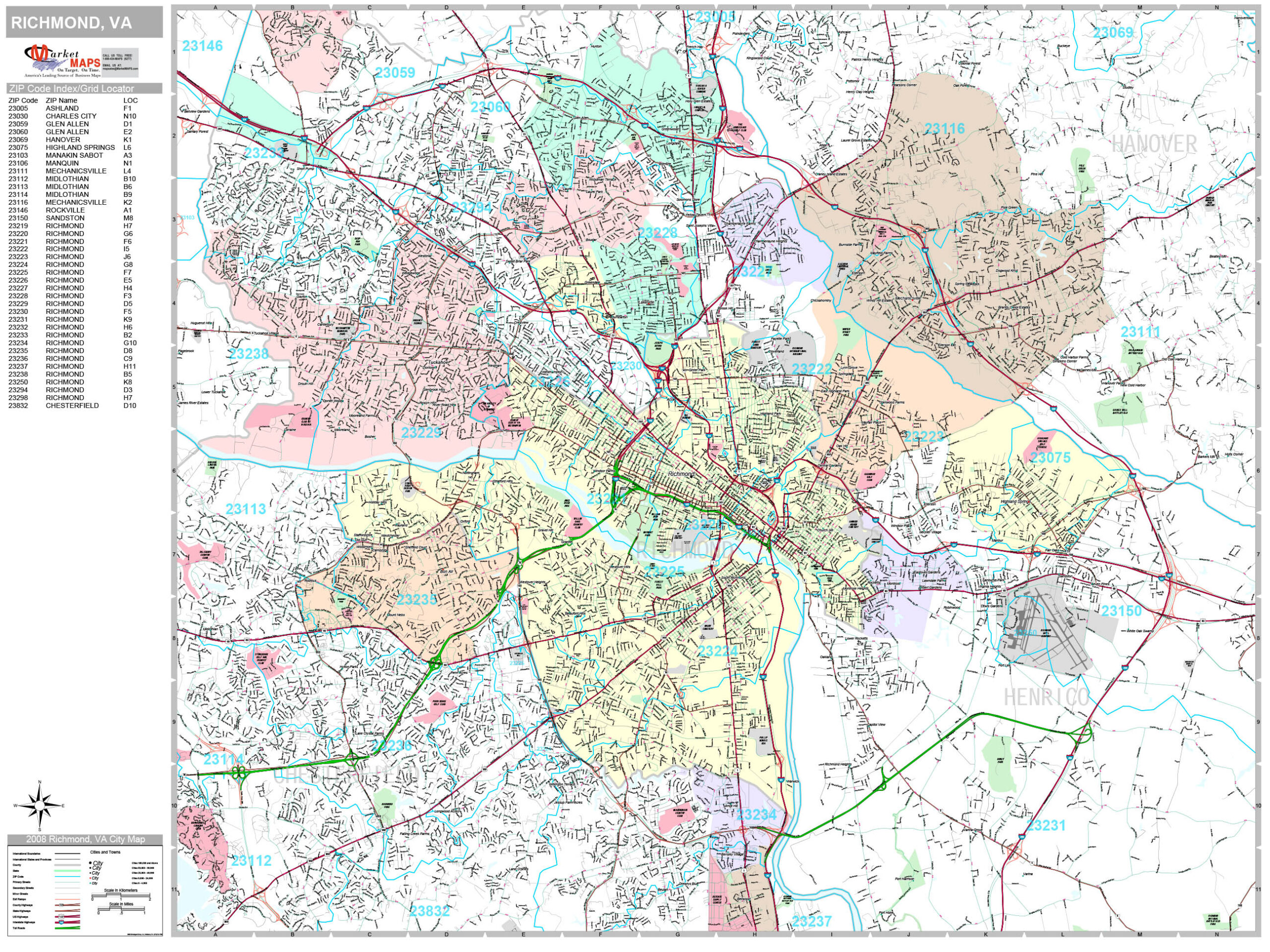 Richmond Virginia Wall Map Premium Style By MarketMAPS