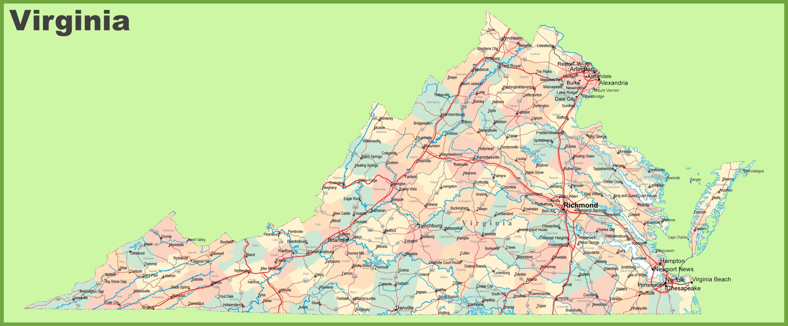 Road Map Of Virginia With Cities