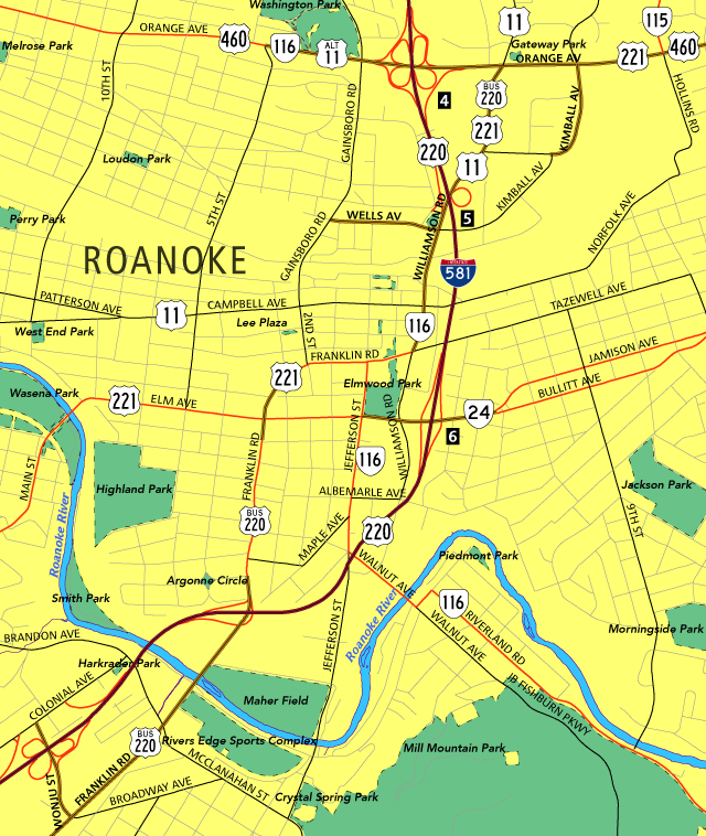 Map Of Downtown Roanoke Virginia