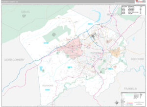 Roanoke County VA Wall Map Premium Style By MarketMAPS