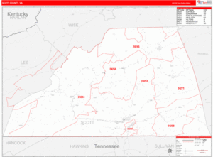 Scott County VA Zip Code Wall Map Red Line Style By MarketMAPS