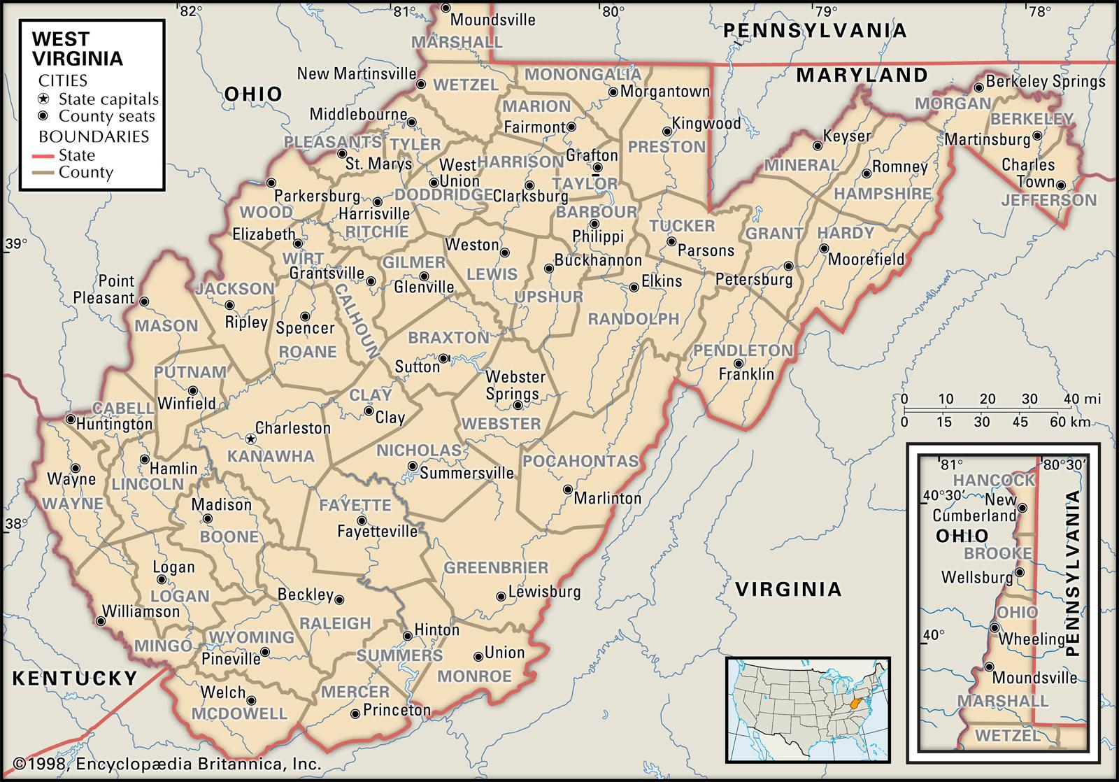 West Virginia Map With Counties And Cities