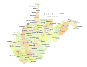 State Of West Virginia County Map With The County Seats CCCarto