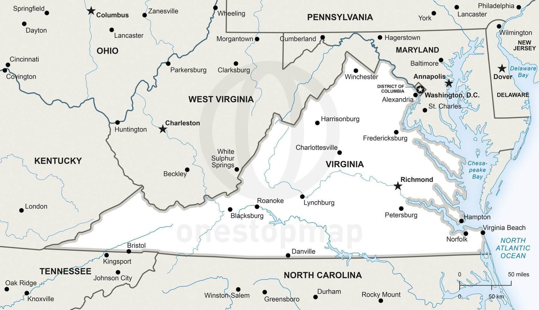 Vector Map Of Virginia Political One Stop Map