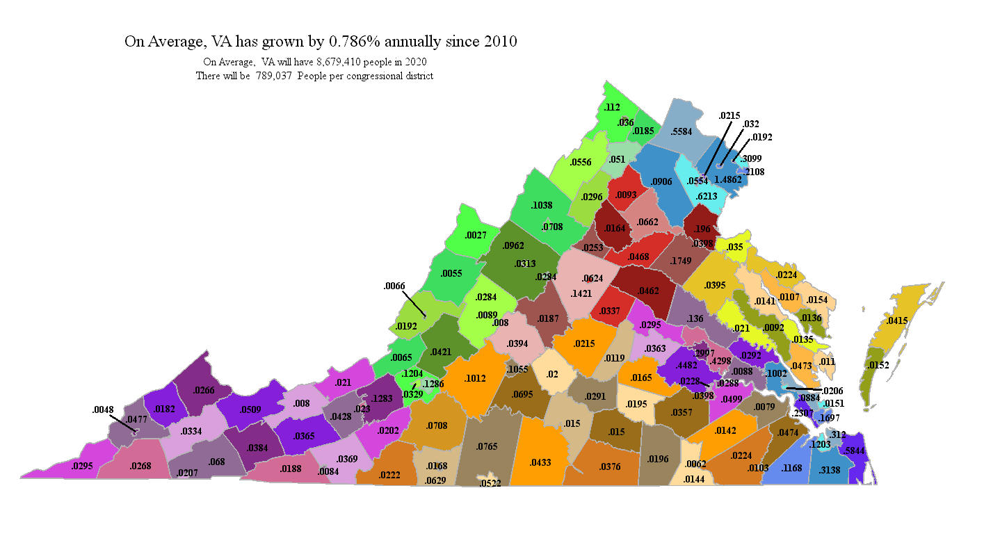Virginia 2020 County Projection Map