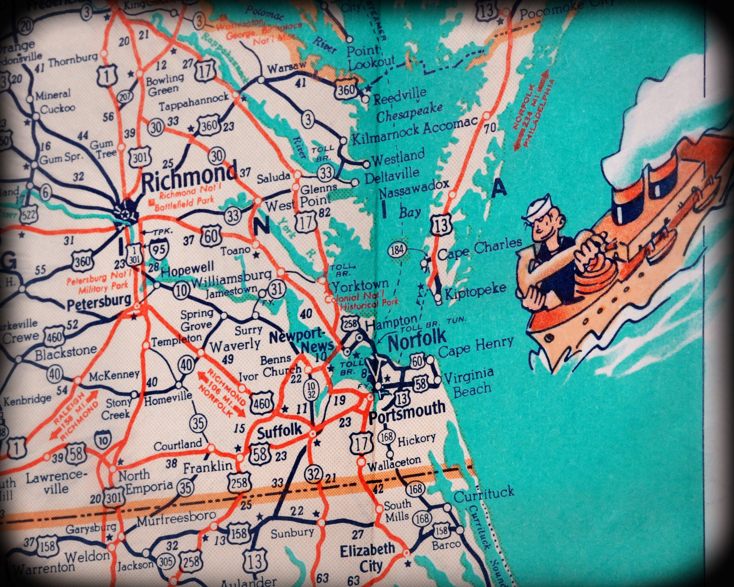 Virginia Beach Retro Map Print Vintage Turquoise Photo Art Etsy 