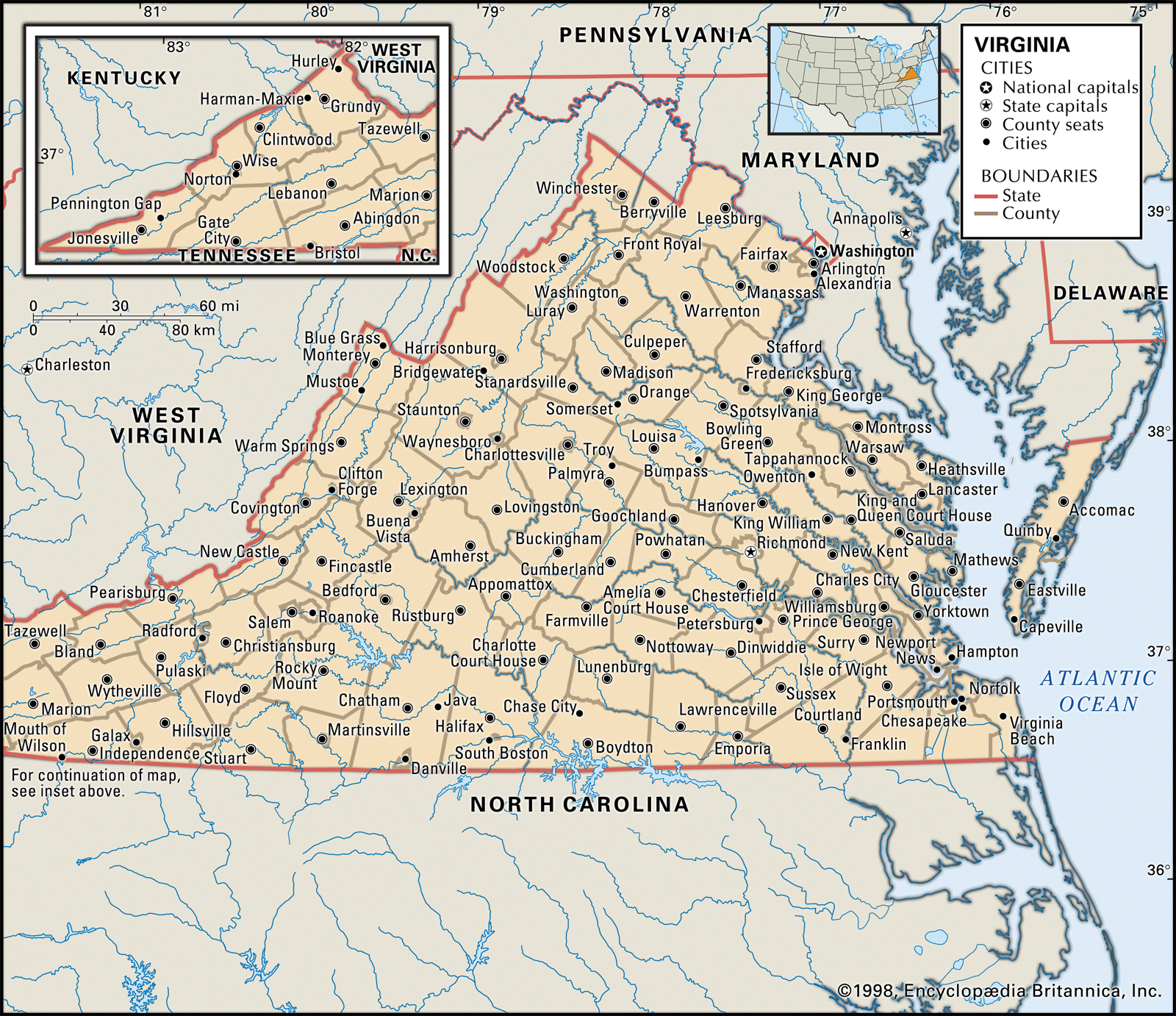 Virginia Map With Towns