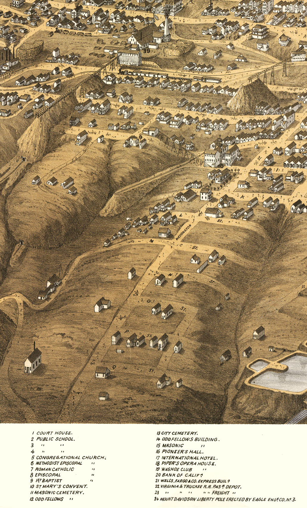 Virginia City Nevada In 1875 Bird s Eye View Map Aerial Panorama 