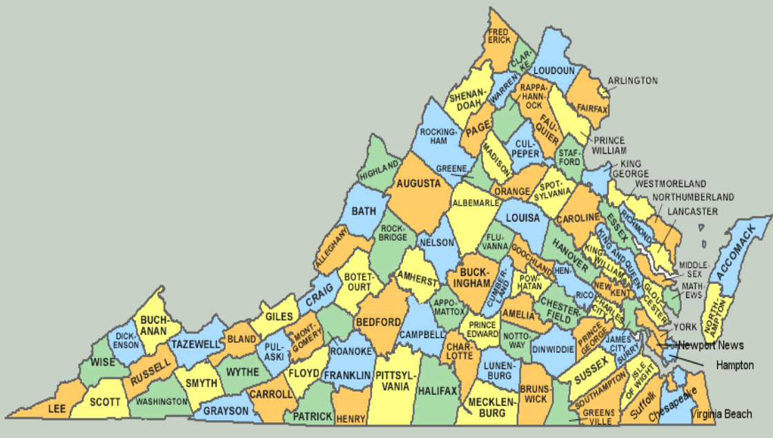 Map Of Virginia Counties With Names