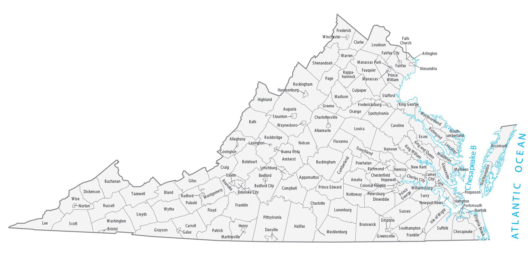 Large Map Of Counties Of Virginia