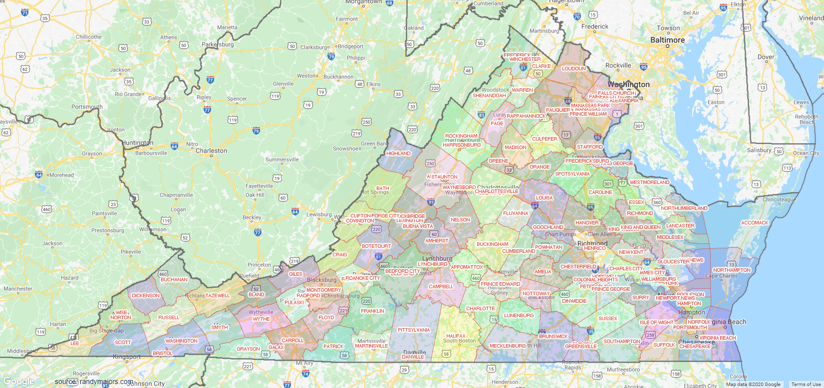 Virginia County Map Shown On Google Maps