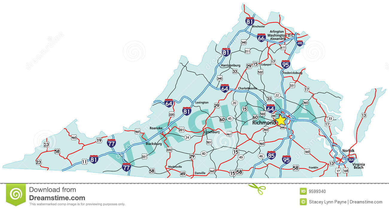 Virginia Interstate Map Stock Vector Illustration Of States 9599340