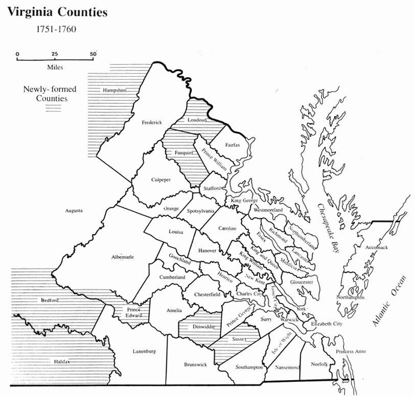 Virginia Counties Map 1760