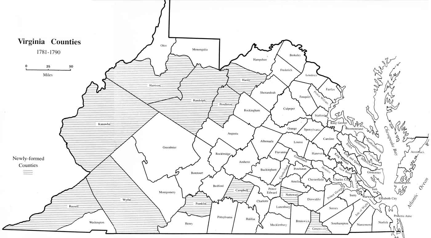 Virginia Map 1781 1790 Lawson Surname DNA Project