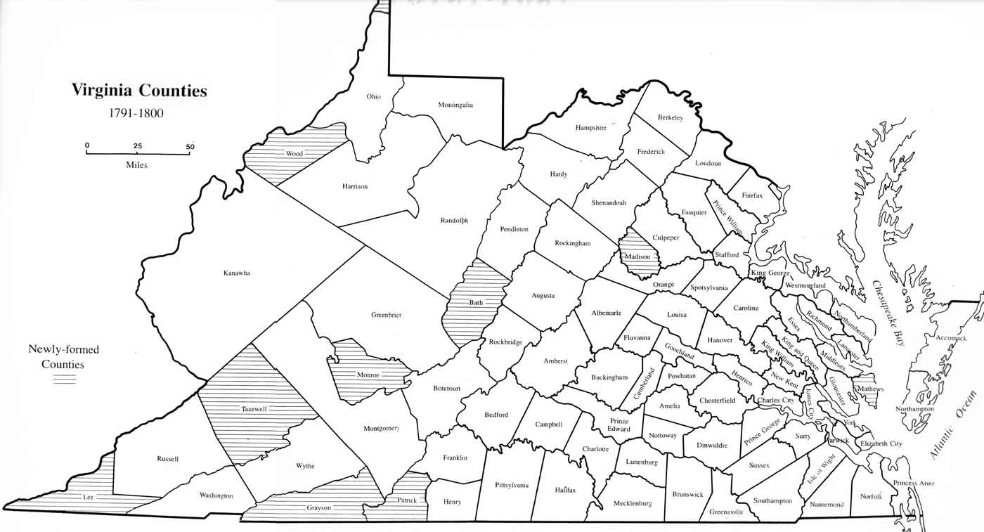 Virginia Map 1791 1800 Lawson Surname DNA Project