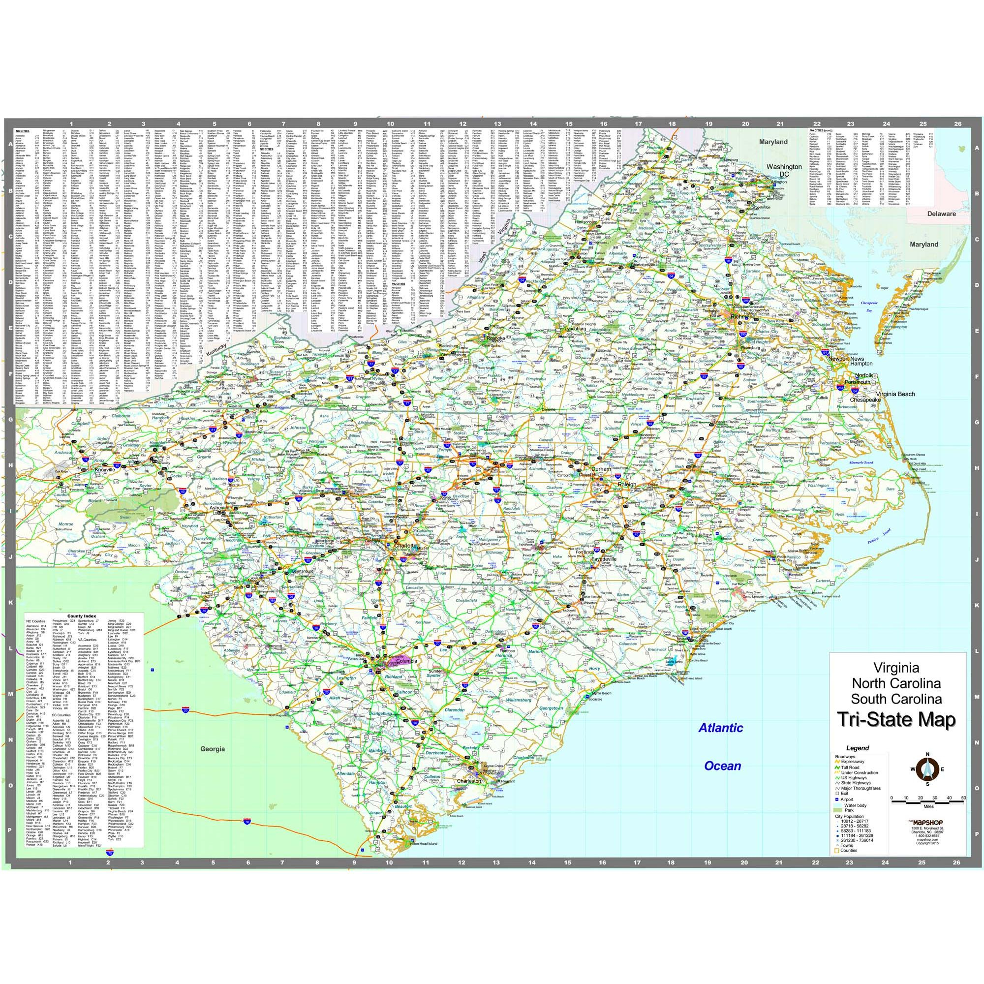 Virginia North Carolina And South Carolina Wall Map The Map Shop