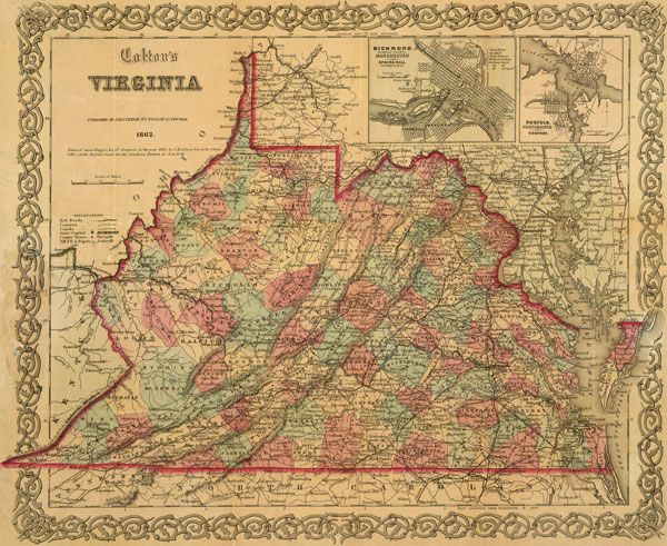 Virginia State 1862 Colton Historic Map Reprint Map Historical Colton
