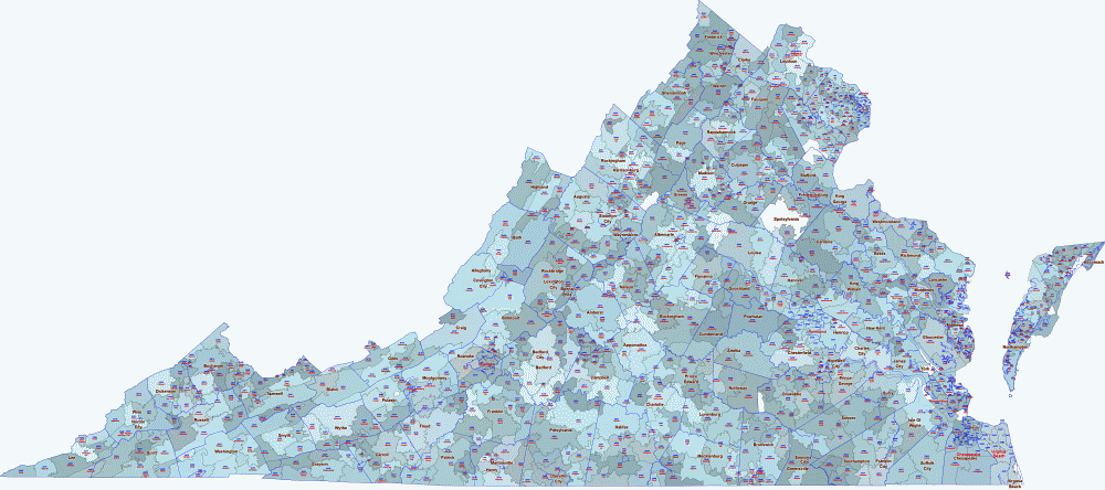 Virginia Vector ZIP Code Map Location Name Shape File Lossless 