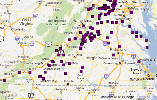 Virginia Vineyard Locations Virginia Wineries Wine Map Winery Map