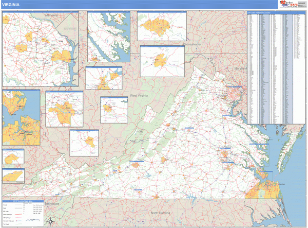 Virginia Zip Code Wall Map Basic Style By MarketMAPS MapSales