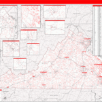 Virginia Zip Code Wall Map Red Line Style By MarketMAPS