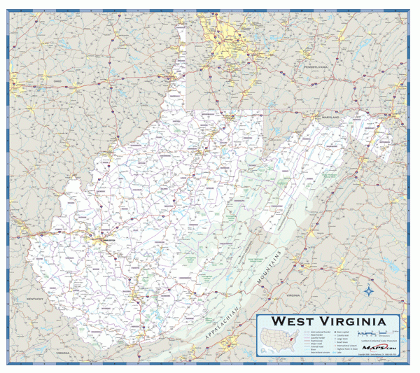 West Virginia County Highway Wall Map By Maps MapSales
