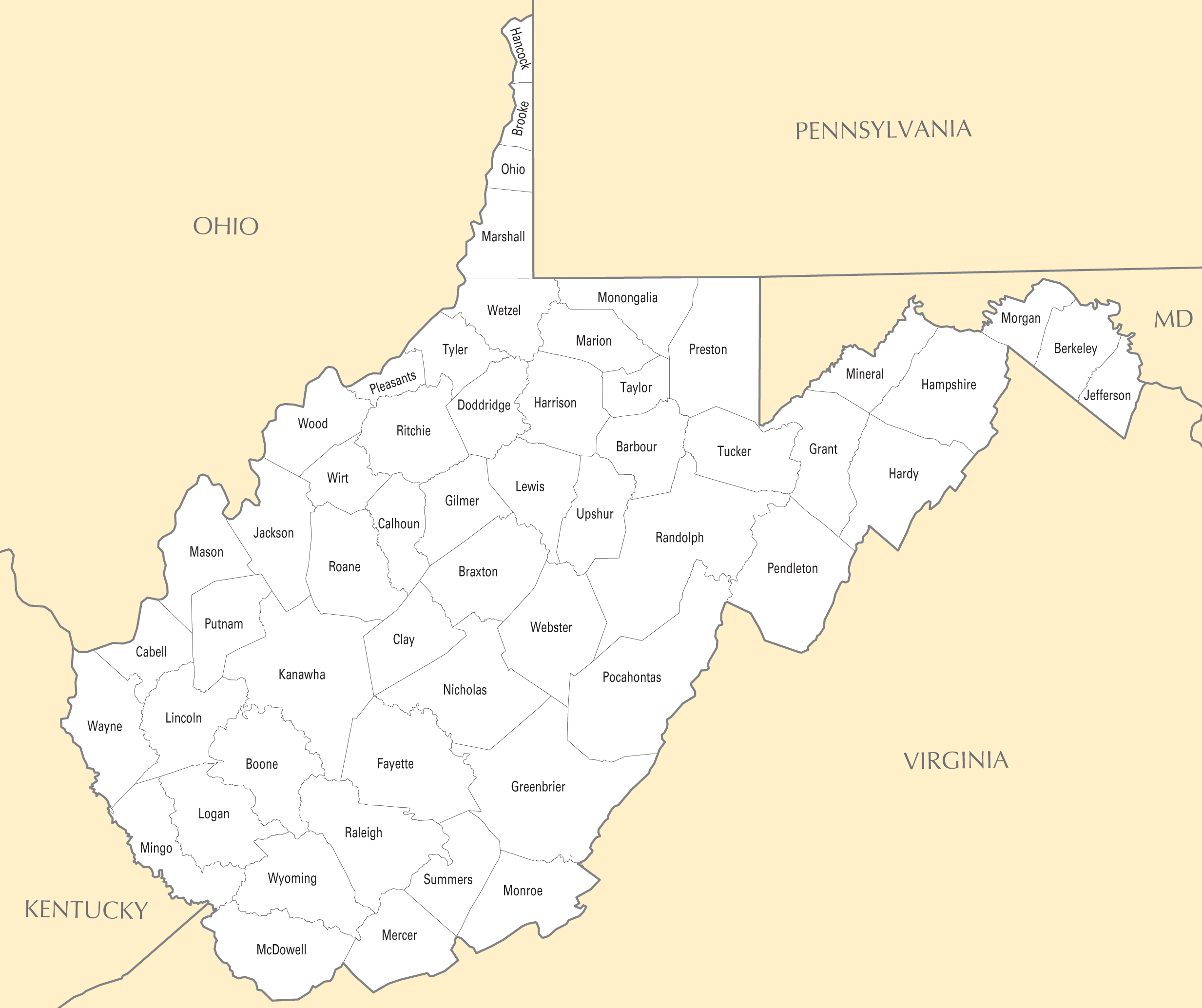 West Virginia County Map Mapsof