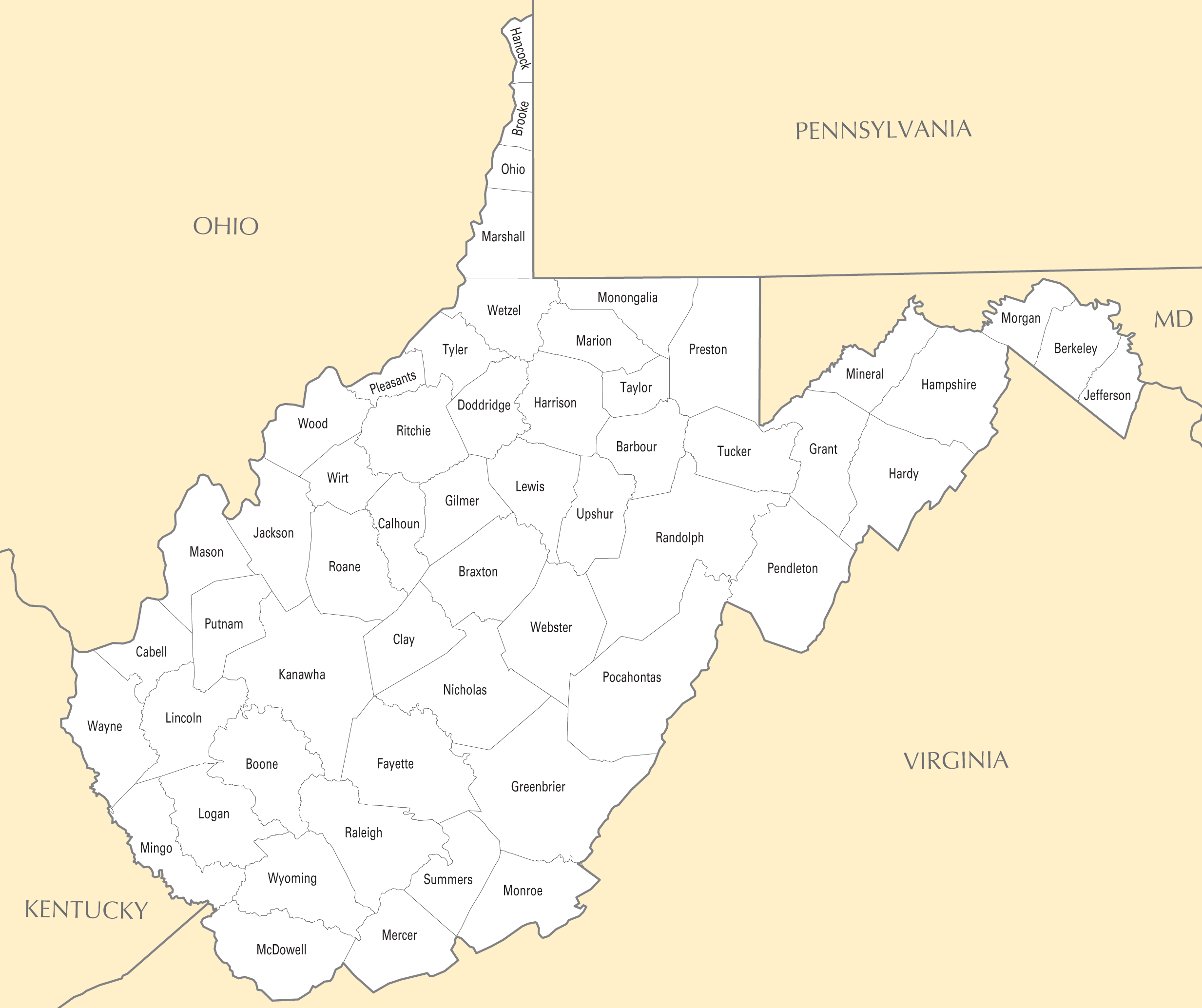 West Virginia County Map MapSof