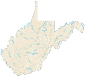 West Virginia Lakes And Rivers Large MAP Vivid Imagery 11 Inch By 17