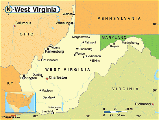 West Virginia Political Map By Maps From Maps World s 