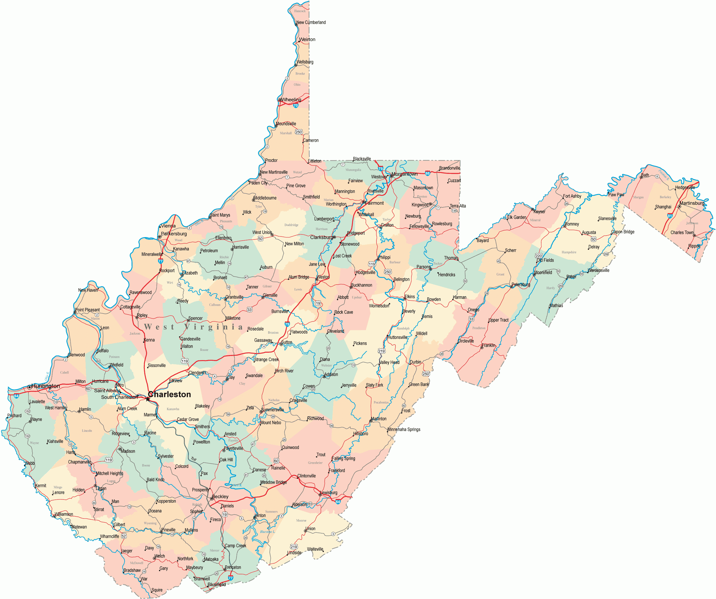 West Virginia Road Map West Virginia Mappery