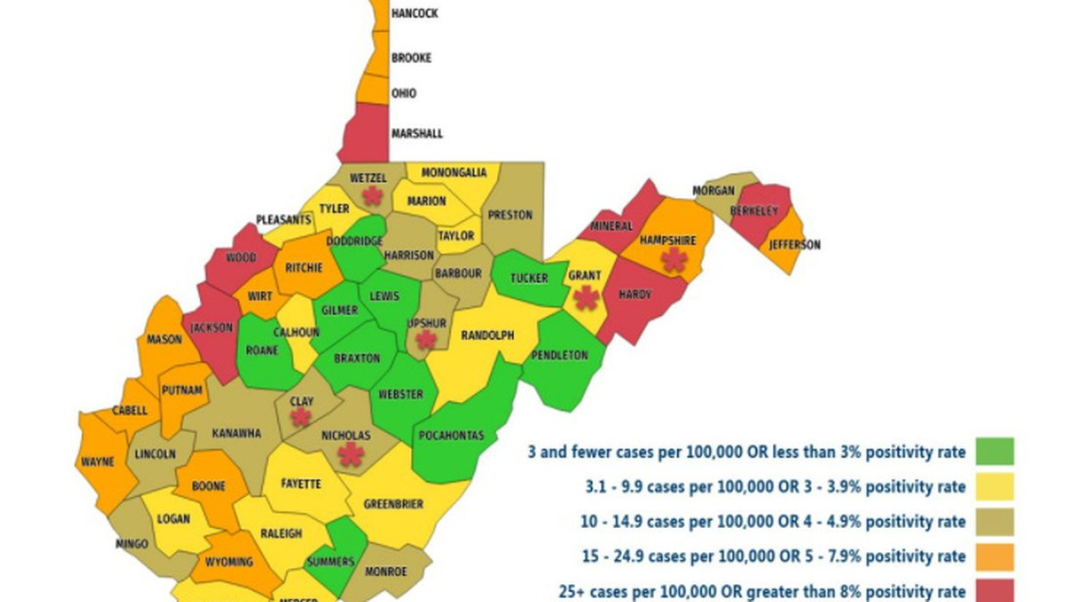 West Virginia School Color Map Shows 6 Counties In Red Mingo Gold