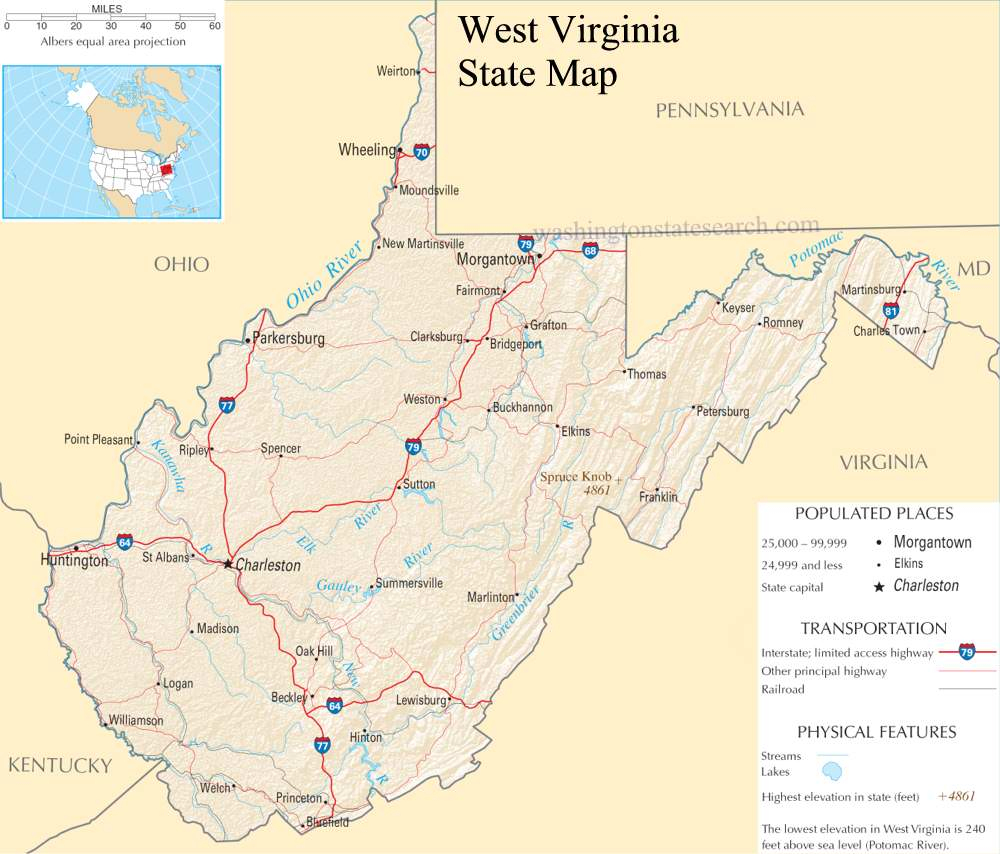  West Virginia State Map A Large Detailed Map Of West Virginia State USA