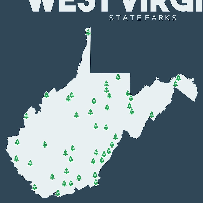 West Virginia State Parks Map Printable 16x20 Etsy