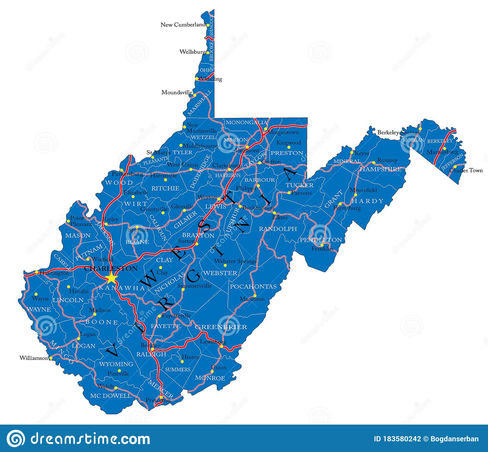 West Virginia State Political Map Stock Vector Illustration Of 