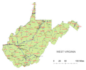 West Virginia State Vector Road Map Lossless Scalable AI PDF Map For