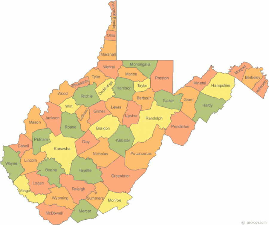 West Virginia County Map Color