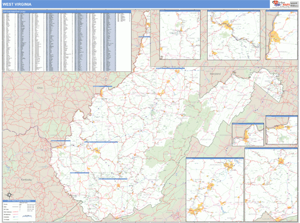 West Virginia Zip Code Wall Map Basic Style By MarketMAPS MapSales