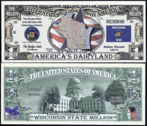 WISCONSIN STATE MILLION DOLLAR W MAP SEAL FLAG CAPITOL Lot Of 2