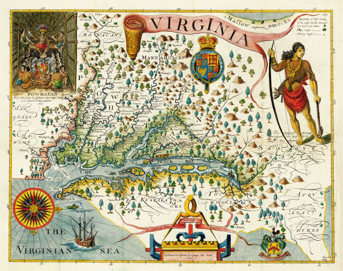 1606 Map Of Virginiajohn Smith Wall Art Poster Print Artwork Office Decor with Map Of Virginia By John Smith