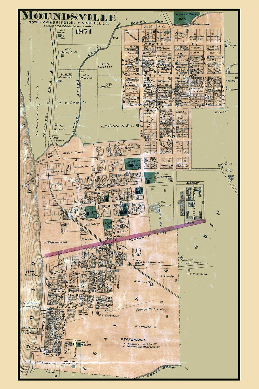 1871 Stadtplan Von Moundsville Marshall County, West Virginia throughout Map Of Moundsville West Virginia