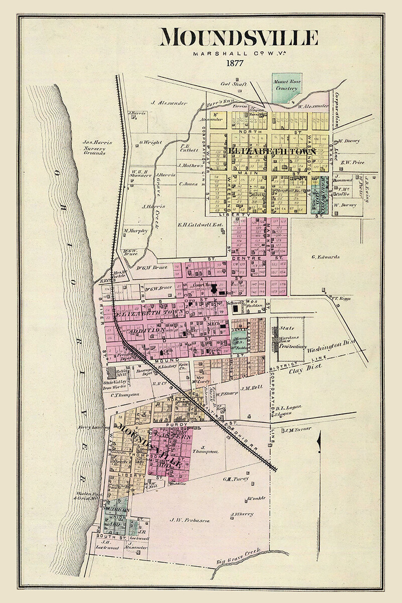 1877 Map Of Moundsville Marshall County West Virginia for Map Of Moundsville West Virginia