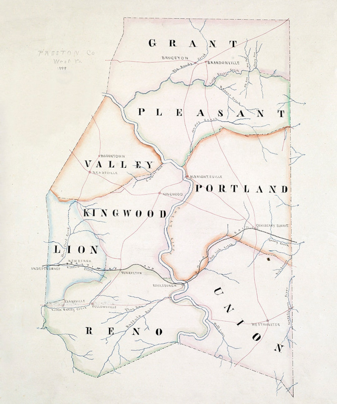 1889-Karte Von Preston County, West Virginia - Etsy.de in Preston County West Virginia Map