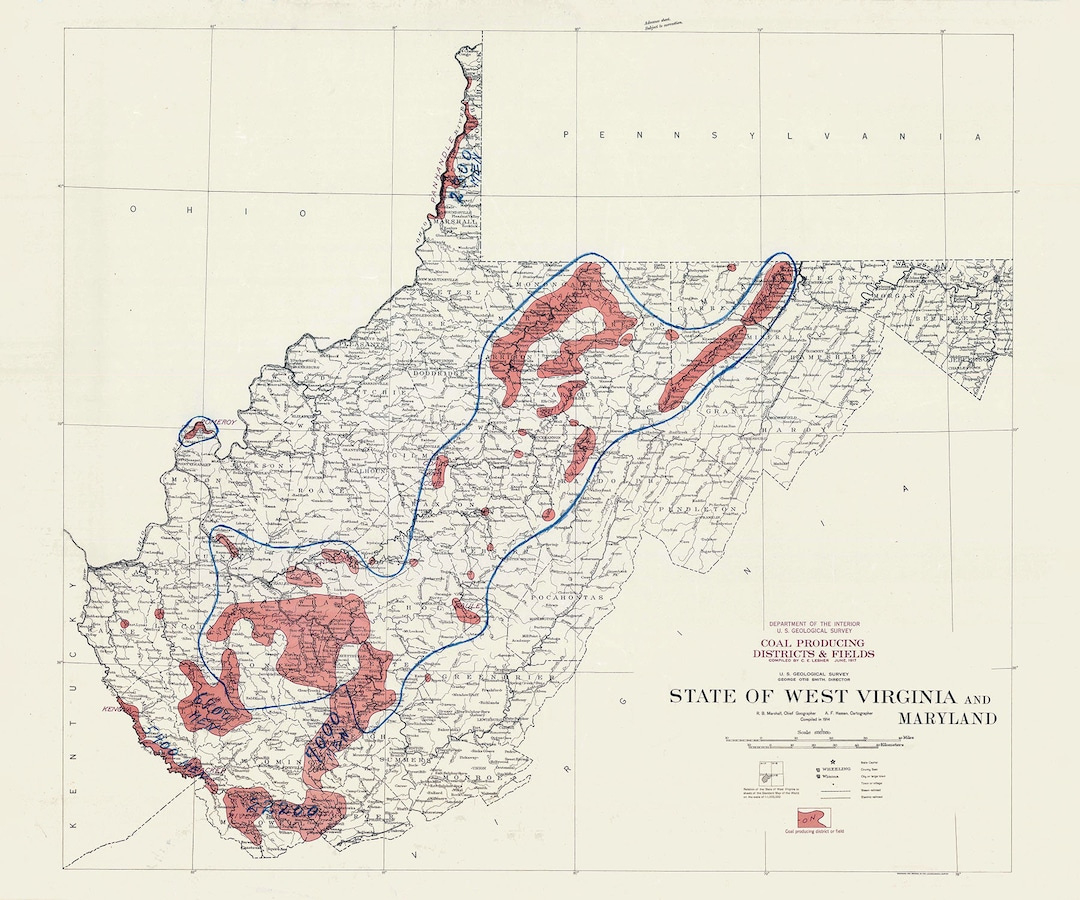 1914 Map Of West Virginia Coal Fields - Etsy pertaining to Coal Mines In West Virginia Map