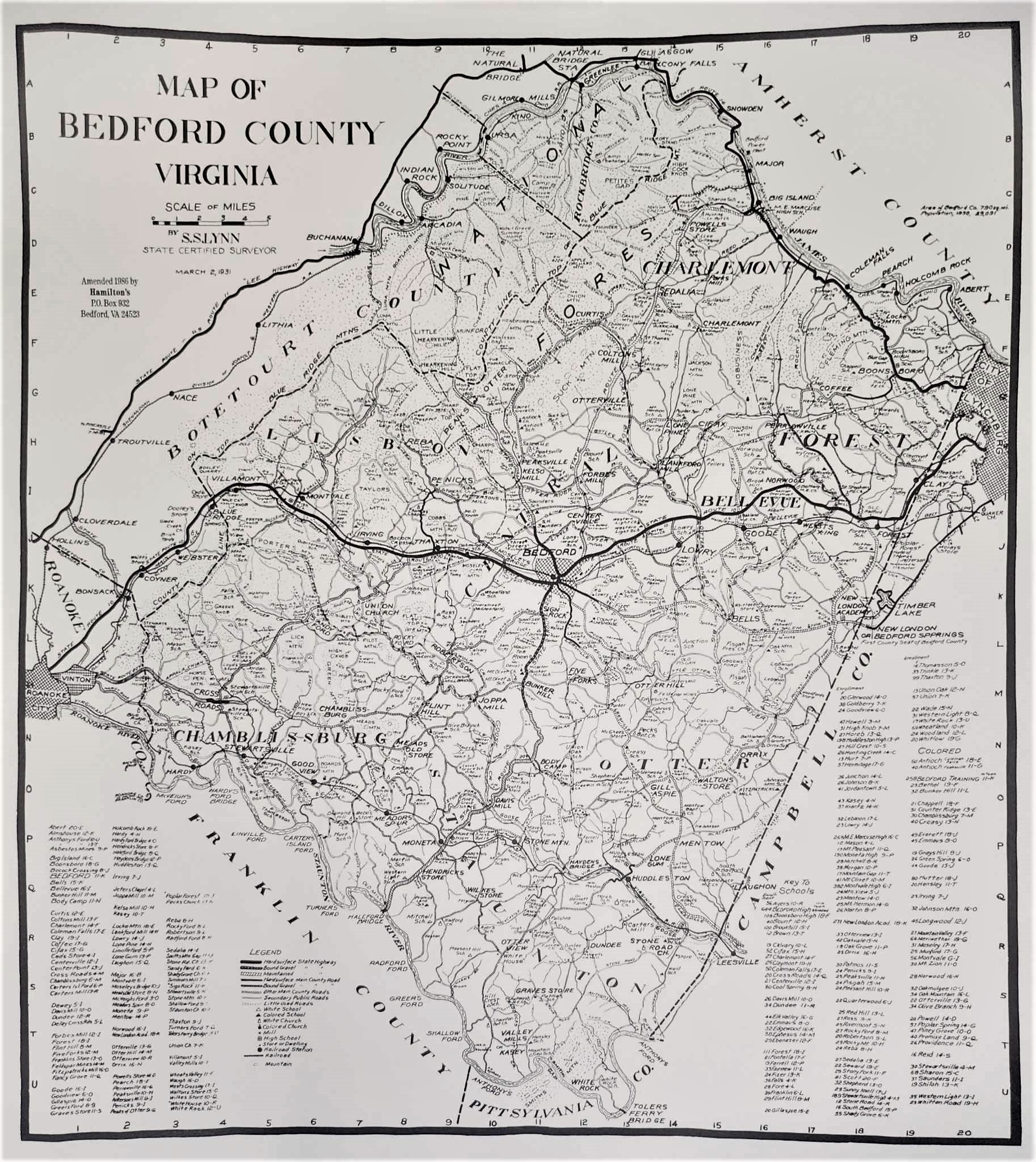 1931 S. S. Lynn Map Of Bedford County 22X19In Square throughout Map Of Bedford County Virginia