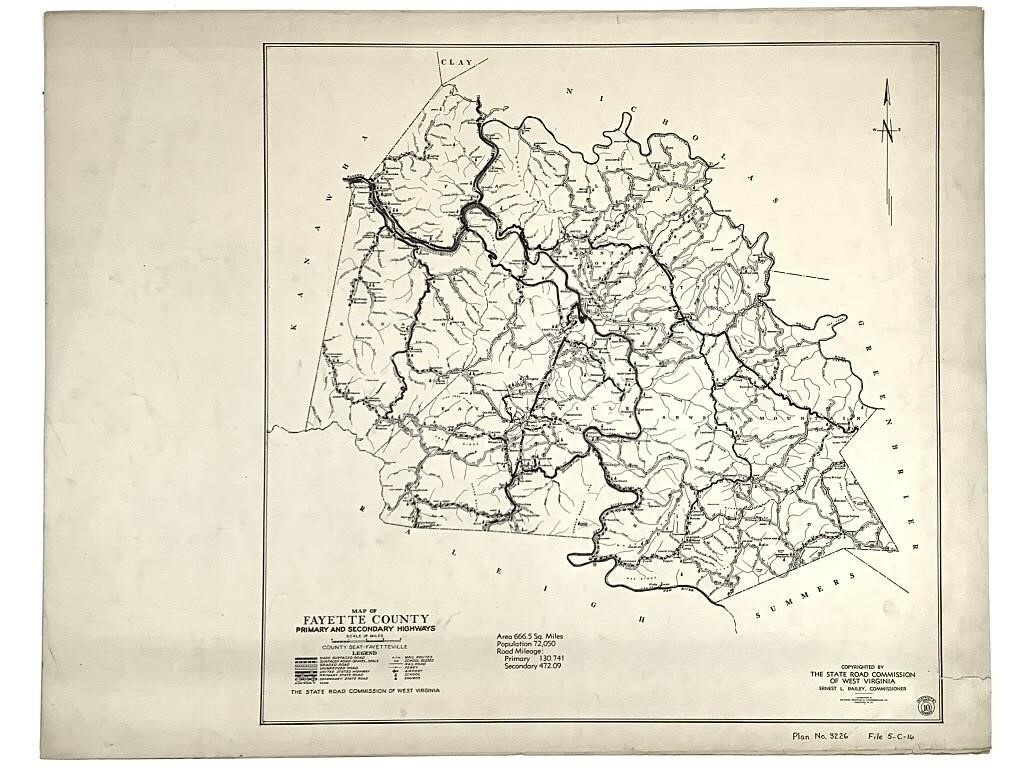 1933 West Virginia Road Commission Map Fayette County Original 19 for Map Of Fayette County West Virginia