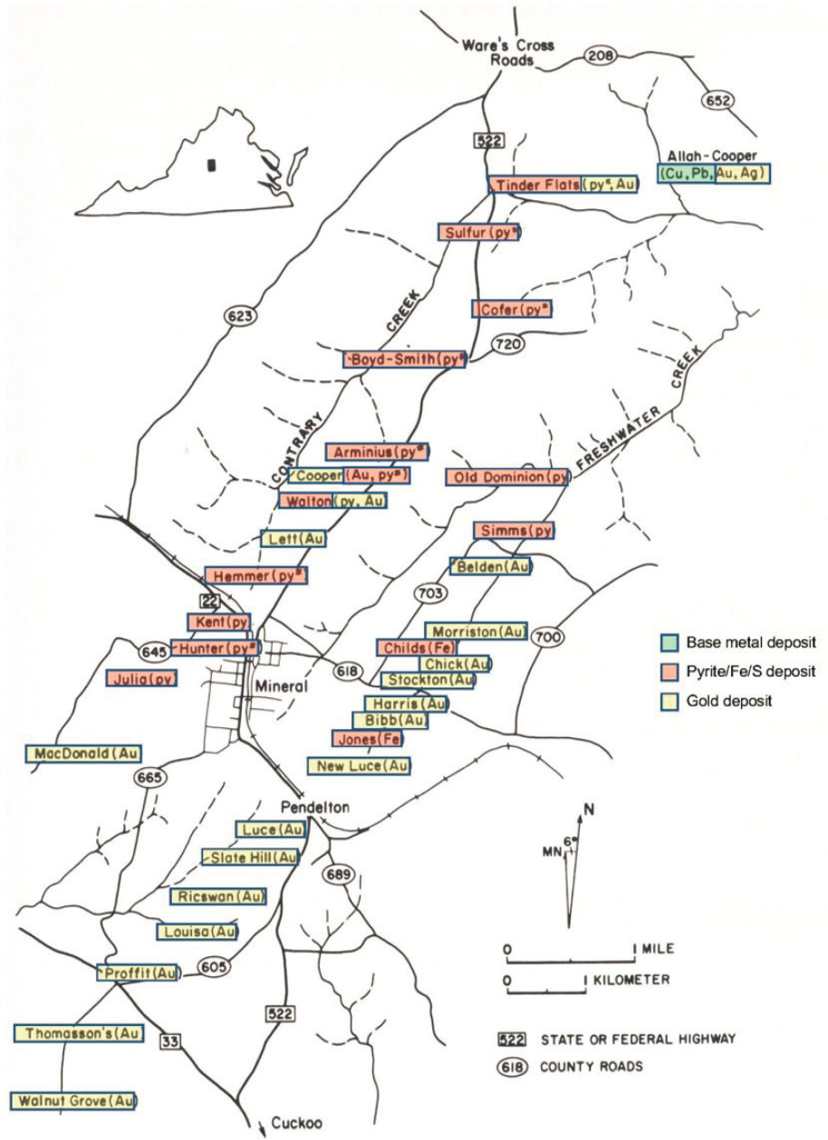 2 Geology And Geochemistry Of Gold Occurrences In Virginia | The for Virginia Gold Pyrite Belt Map