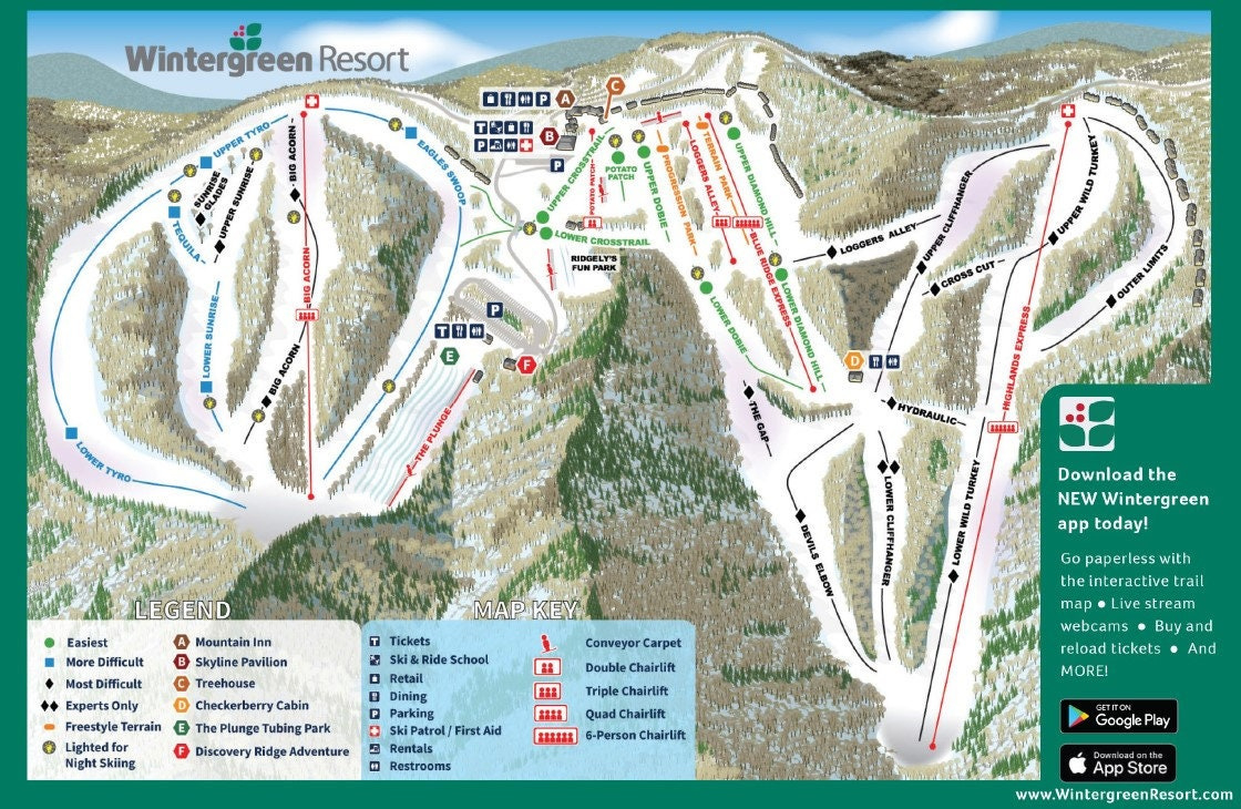 2024 Wintergreen Resort Ski Trail Map - Ski Home Decor, Ski Lodge within Map of Virginia Ski Resorts
